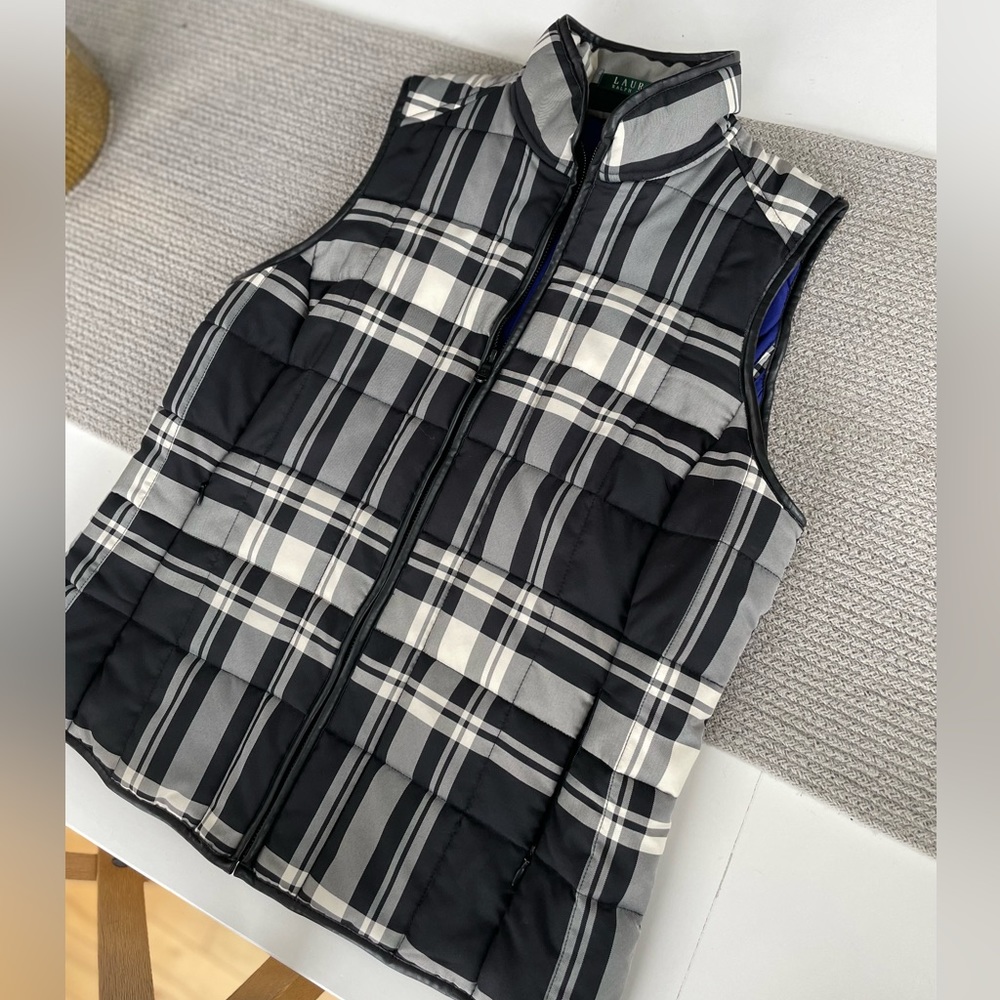 Lauren Ralph Lauren Black White Plaid Vest Size Medium - Picture 10 of 10